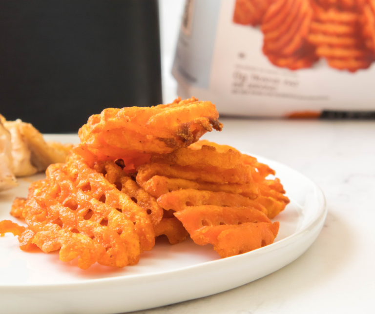 Air Fryer Frozen Sweet Potato Waffle Fries Fork To Spoon