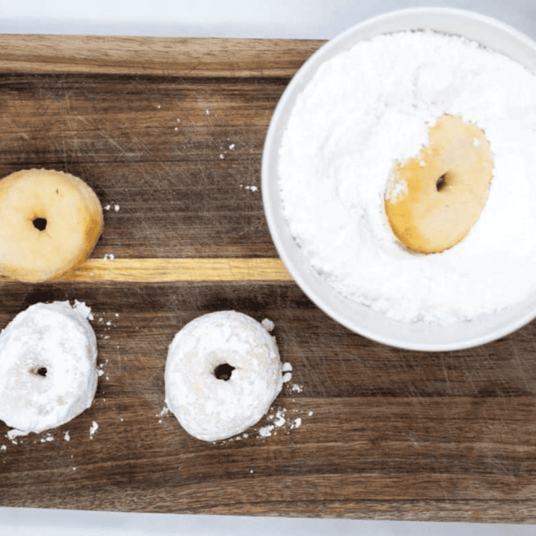 "Air frying the Copycat Hostess Powdered Donettes until golden and fluffy"