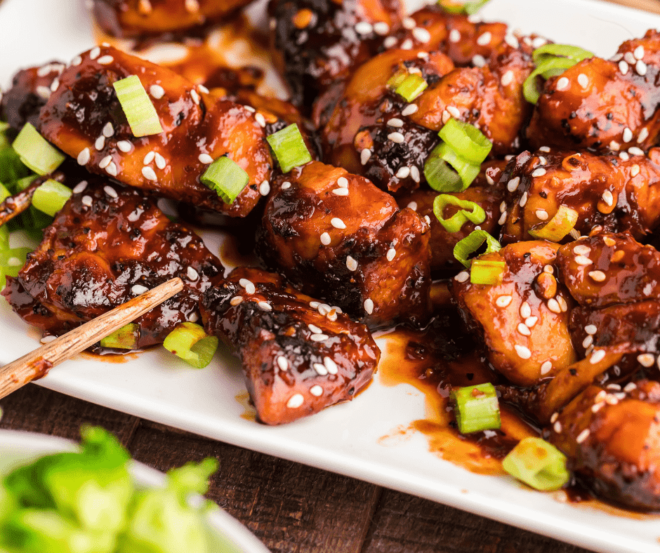 This air fryer firecracker chicken recipe is amazing, with chunks of chicken tossed in a sweet, but spicy sauce. It is one of my favorite dinner options that my whole family absolutely loves!