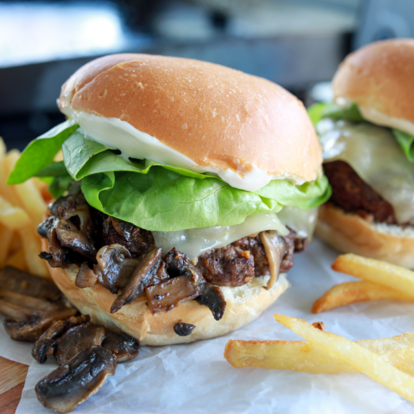 Air Fryer Copycat Smashburger Truffle Mushroom Swiss Burger Fork To Spoon