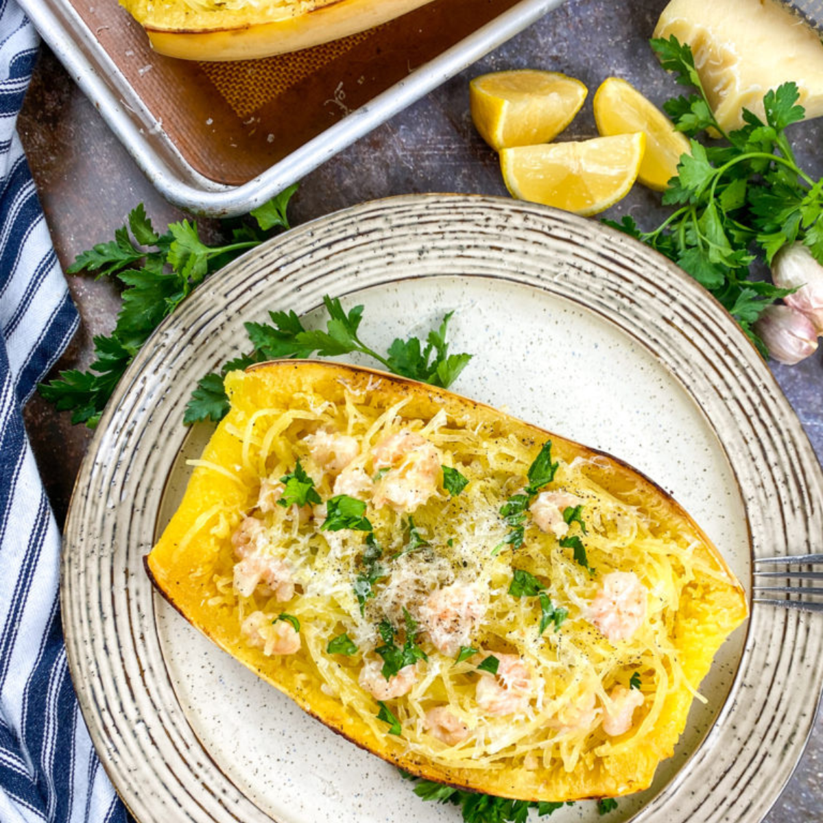 Air Fryer Garlic Shrimp Spaghetti Squash