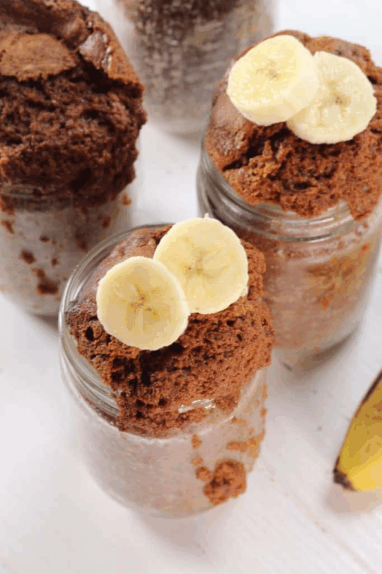 Golden-brown Air Fryer Mason Jar Banana Bread in individual jars, ready to serve