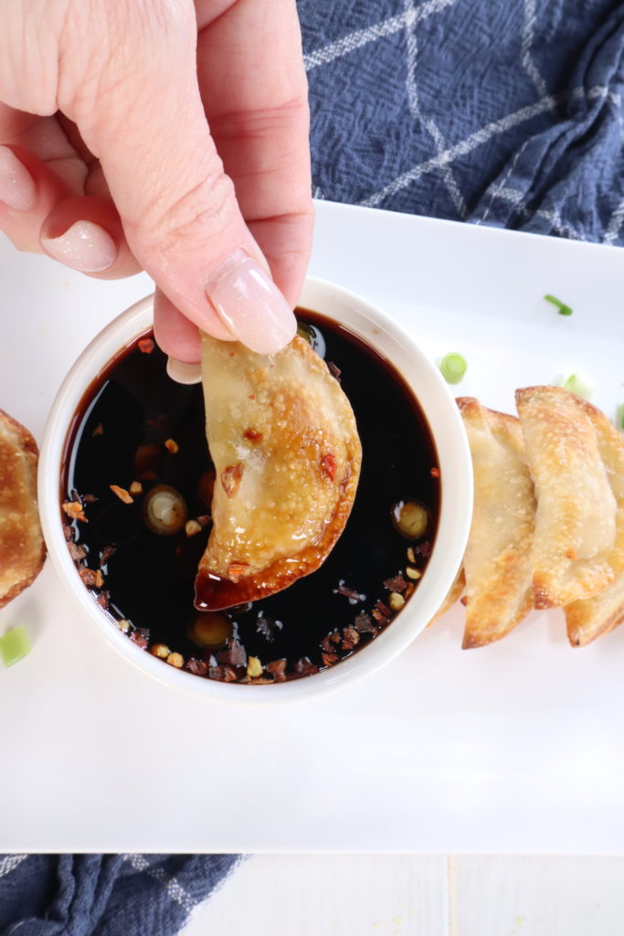 dipping air fryer pot stickers in sauce