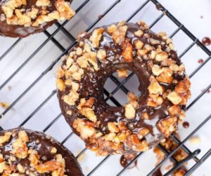 AIR FRYER BROWNIE DONUTS WITH CHOCOLATE & NUT TOPPINGS
