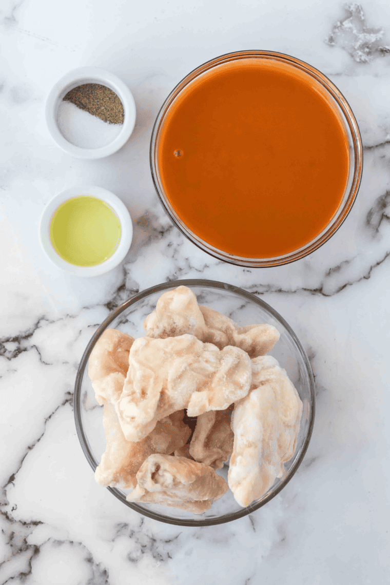 Ingredients needed for Wingstop Original Hot (Copycat Recipe) on kitchen table.