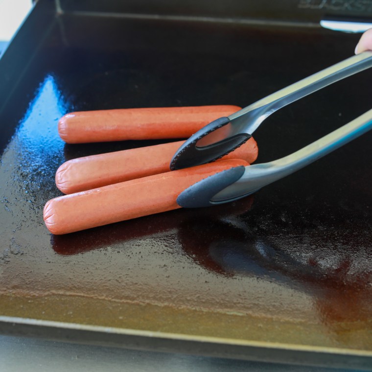 Freshly cleaned Blackstone griddle ready for the next outdoor cooking session.