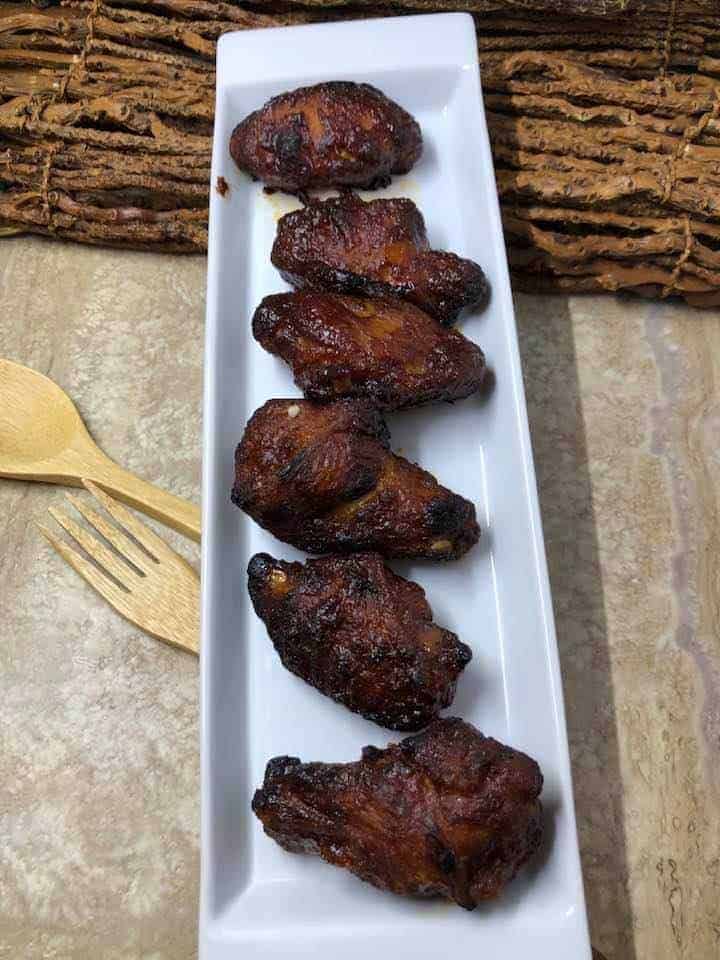 long rectangle plate with air fried bbq chicken wings