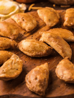 Crispy air fryer meat pies ready to eat.