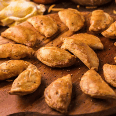 Crispy air fryer meat pies ready to eat.