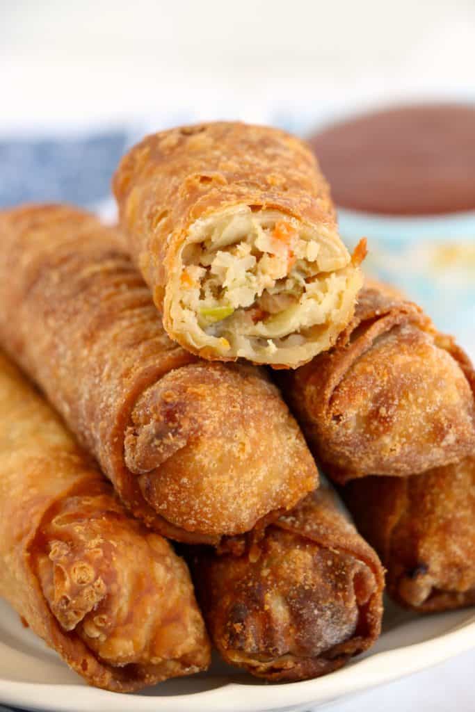 tai pei egg rolls air fryer cooked on plate