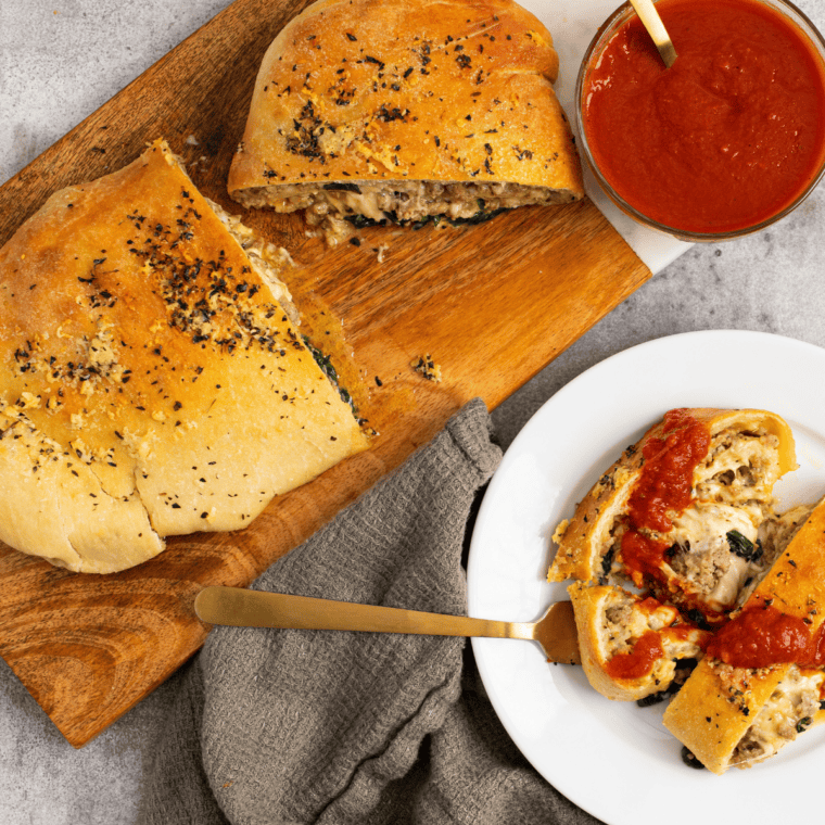 Air Fryer Cheesy Sausage Pizza Bread with savory sausage, melted mozzarella cheese, and a crispy crust, perfect for a tasty appetizer or meal.