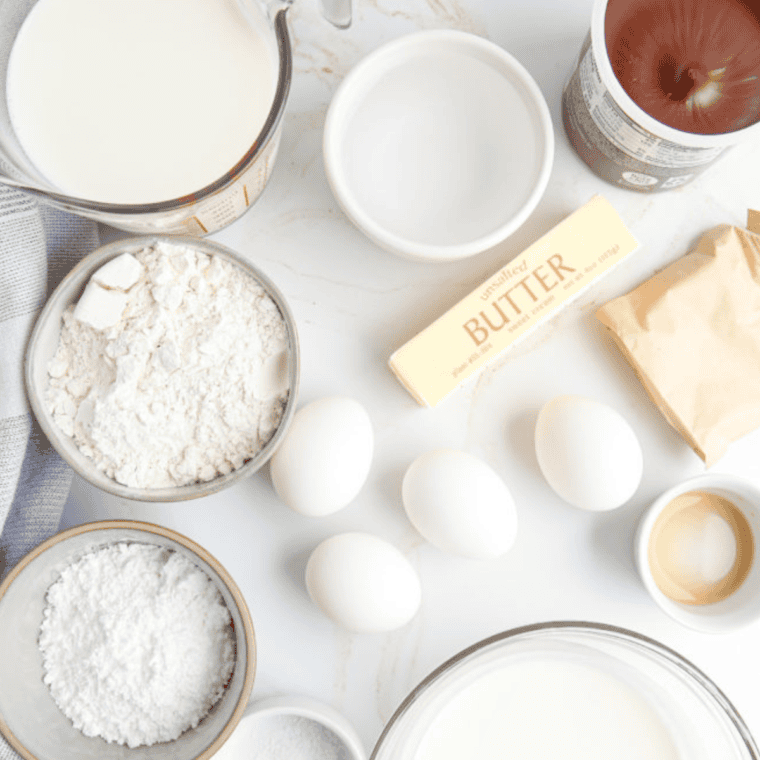 Ingredients needed for Air Fryer Eclairs on kitchen table.