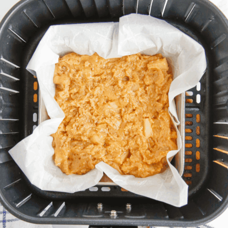 Cooked Copycat Applebee’s Butter Pecan Blondies in the air fryer basket.