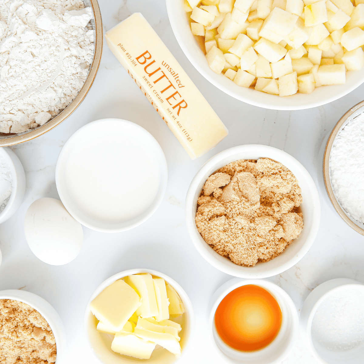 Ingredients needed for Copycat Applebee’s Butter Pecan Blondies on kitchen table.