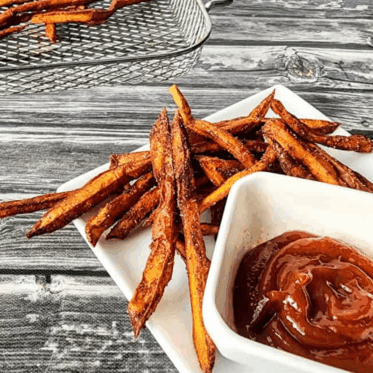 Golden, crispy Applebee’s sweet potato fries served in a basket with dipping sauce.