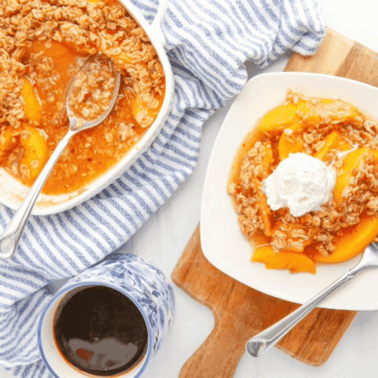 Golden Corral Peach Cobbler served warm with juicy peaches and a golden, buttery crust.