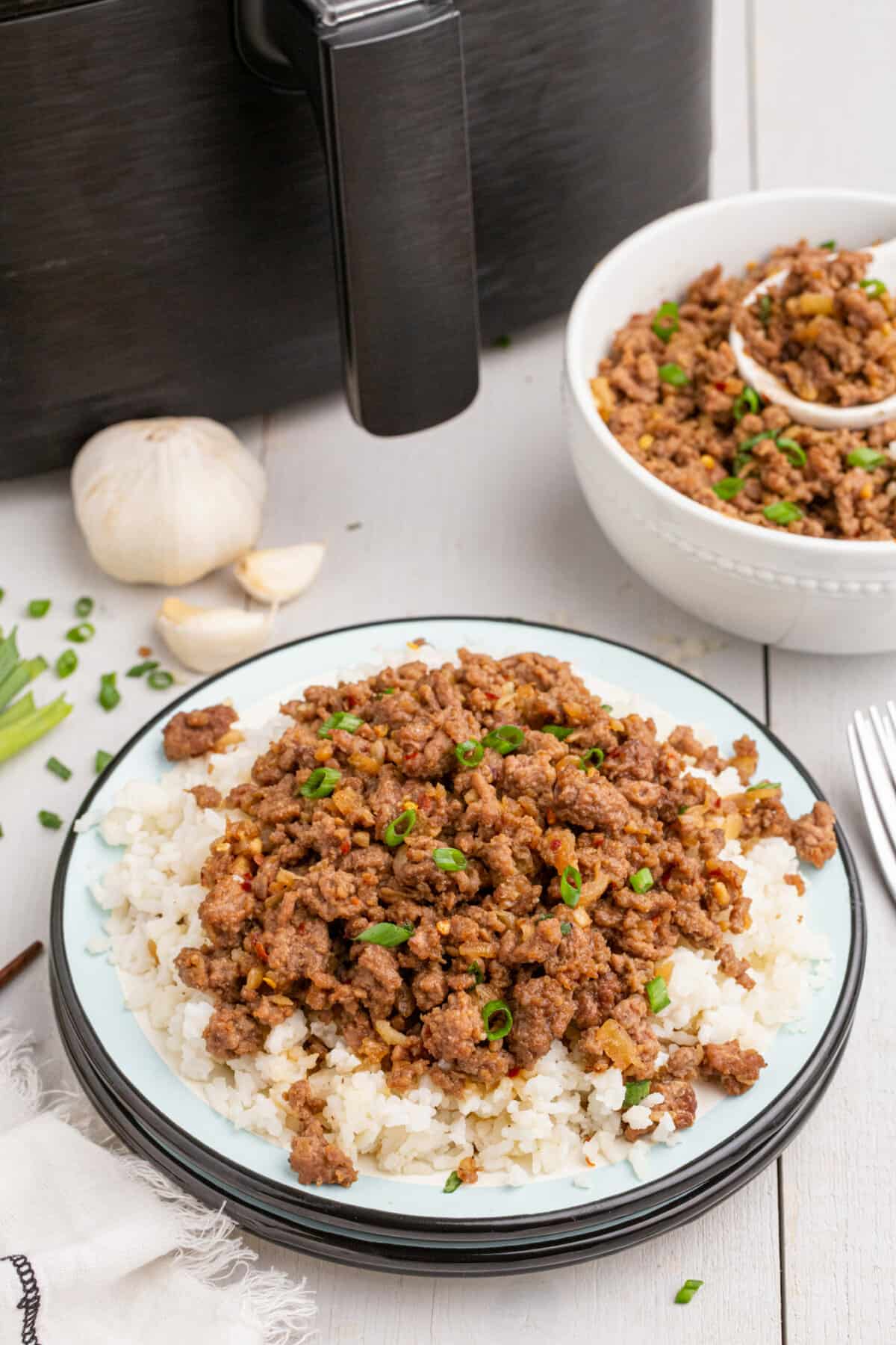 Air Fryer Korean Ground Beef and Rice Bowls