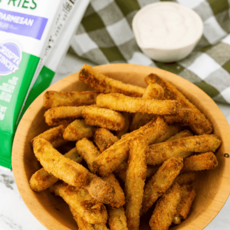 Air Fryer Frozen Zucchini Fries in a basket, crispy and golden brown