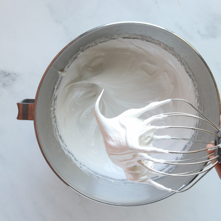 overhead process shot: air fryer meringues after beaten