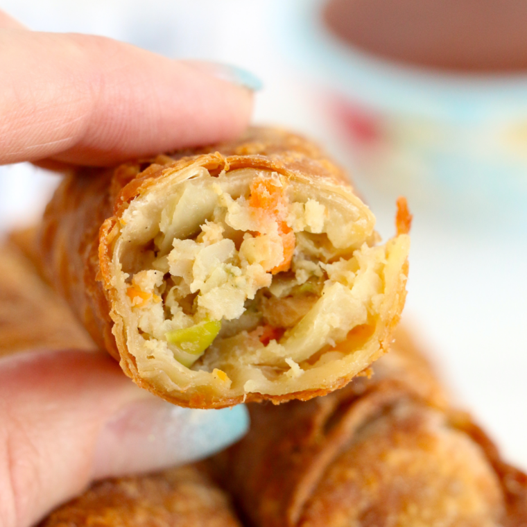 Plate of crispy Chung's egg rolls made in the air fryer