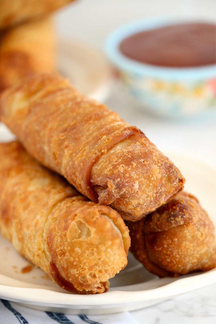 Plate of crispy Chung's egg rolls made in the air fryer