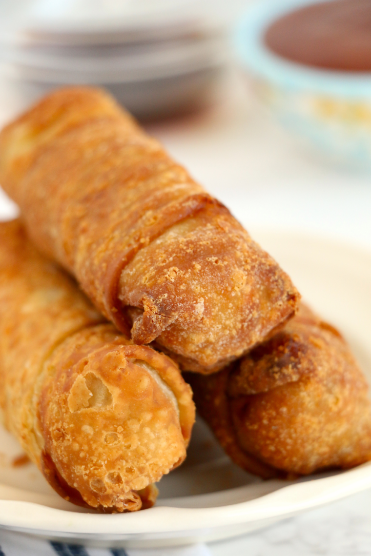 Air fried Chung's egg rolls with a bowl of sweet and sour dipping sauce