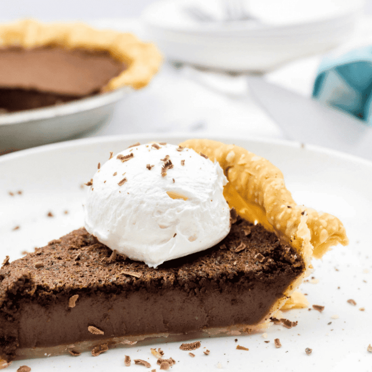 Golden Corral-style chocolate chess pie with a fudgy chocolate filling in a flaky crust.