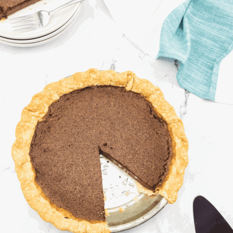 Golden Corral-style chocolate chess pie with smooth fudgy filling and golden flaky crust.