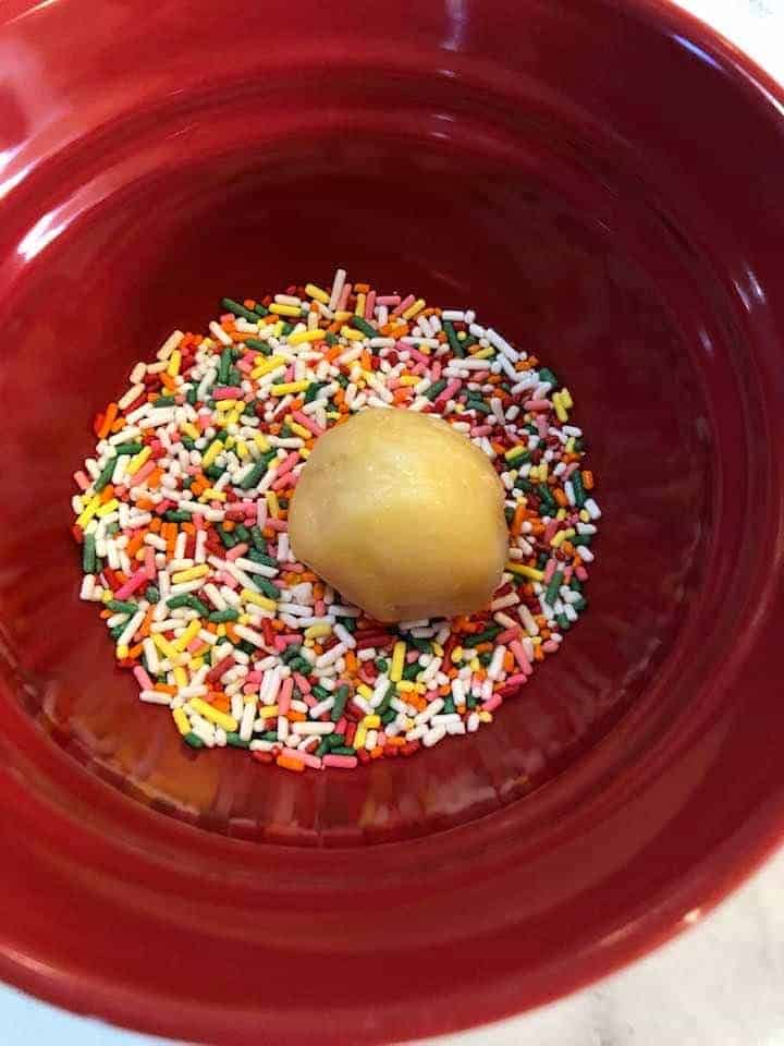  Pour your sprinkles into a small bowl.