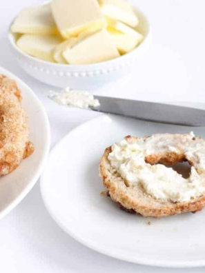 Air Fryer Apple Cinnamon Bagels with a golden-brown crust and chunks of sweet apple