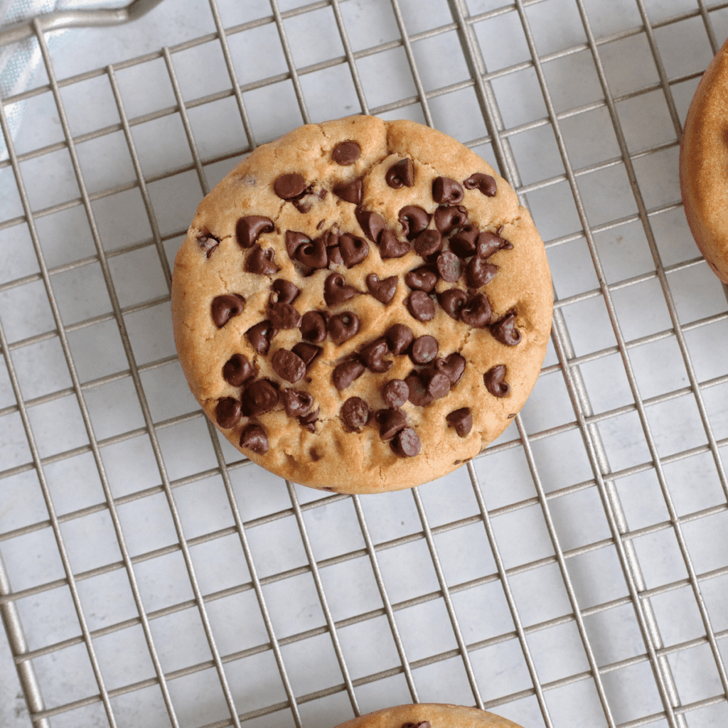 A plate of thick, soft homemade Chick-Fil-A cookies loaded with chocolate chips, perfect for a sweet treat or dessert.