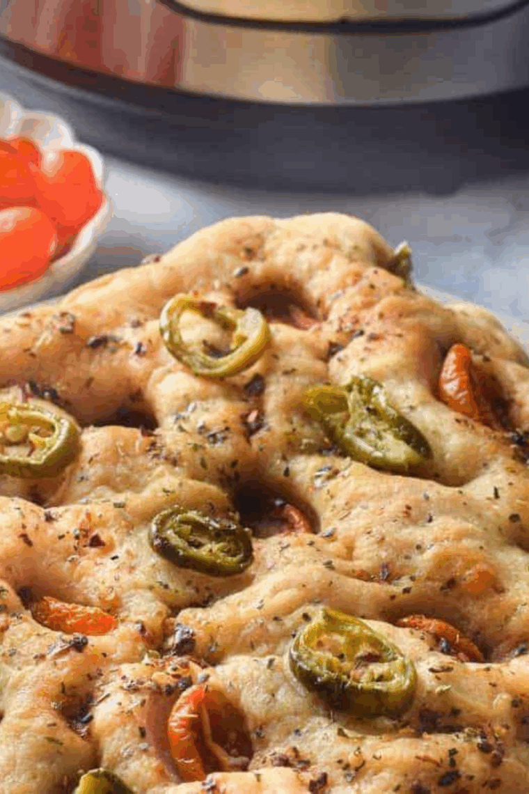 Close up of Instant Pot Focaccia Bread.