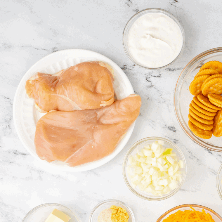 Ingredients needed for Easy Air Fryer Tuscan Chicken Recipe on kitchen table.