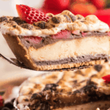 “Air Fryer Berry S’mores Cheesecake with graham cracker crust, fresh berries, and toasted marshmallows on top.”