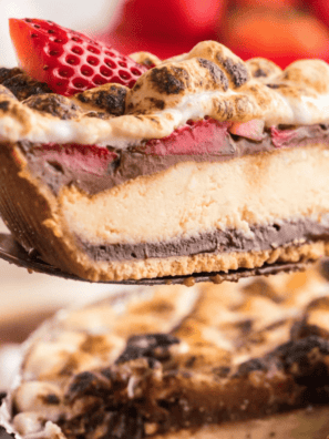 &ldquo;Air Fryer Berry S&rsquo;mores Cheesecake with graham cracker crust, fresh berries, and toasted marshmallows on top.&rdquo;