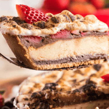 &ldquo;Air Fryer Berry S&rsquo;mores Cheesecake with graham cracker crust, fresh berries, and toasted marshmallows on top.&rdquo;