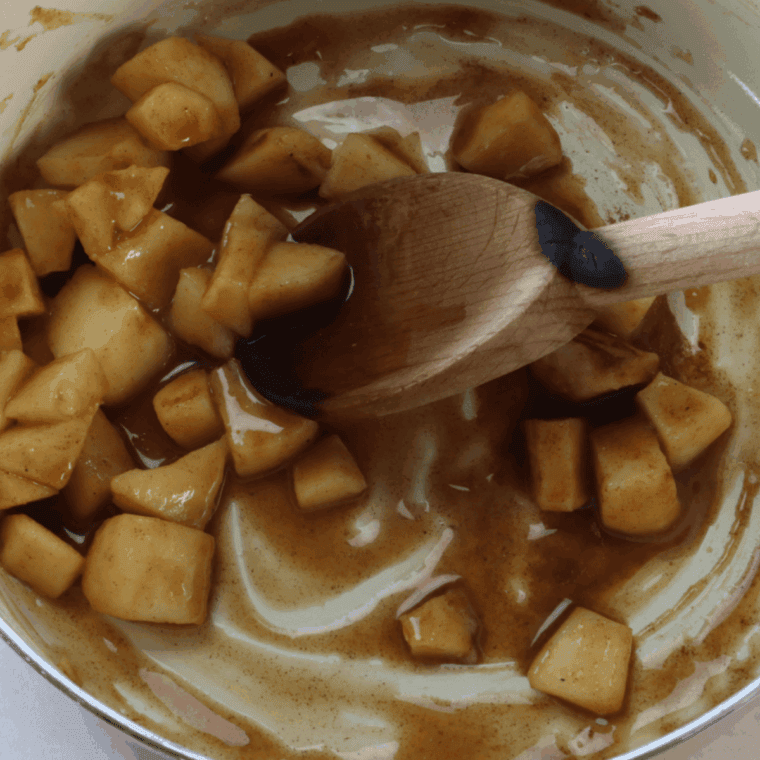 Preparing the donut filling.