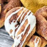 Air Fryer basket with cinnamon bread twists cooking, showcasing the crispy and golden texture.