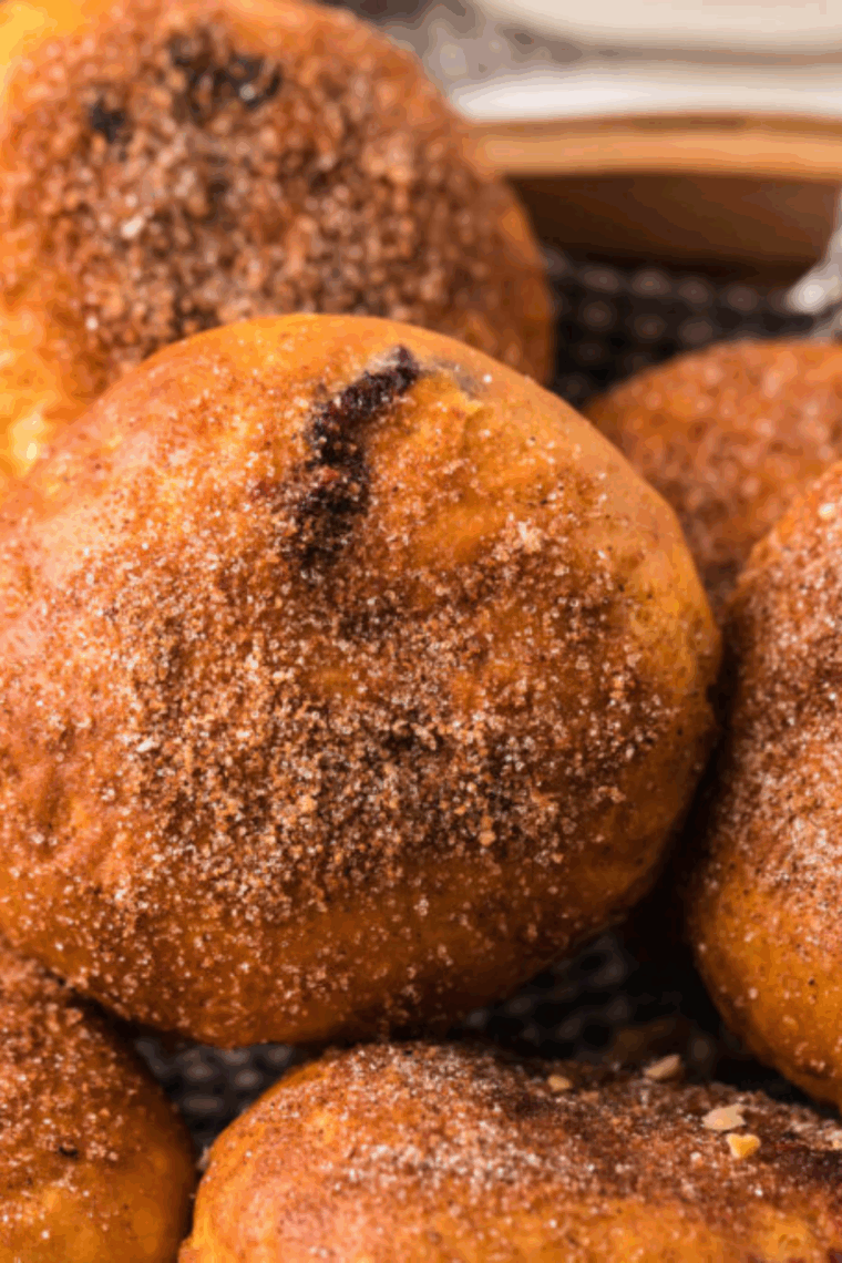 Plate of Air Fryer Peanut Butter and Jelly Doughnuts in bread basket.