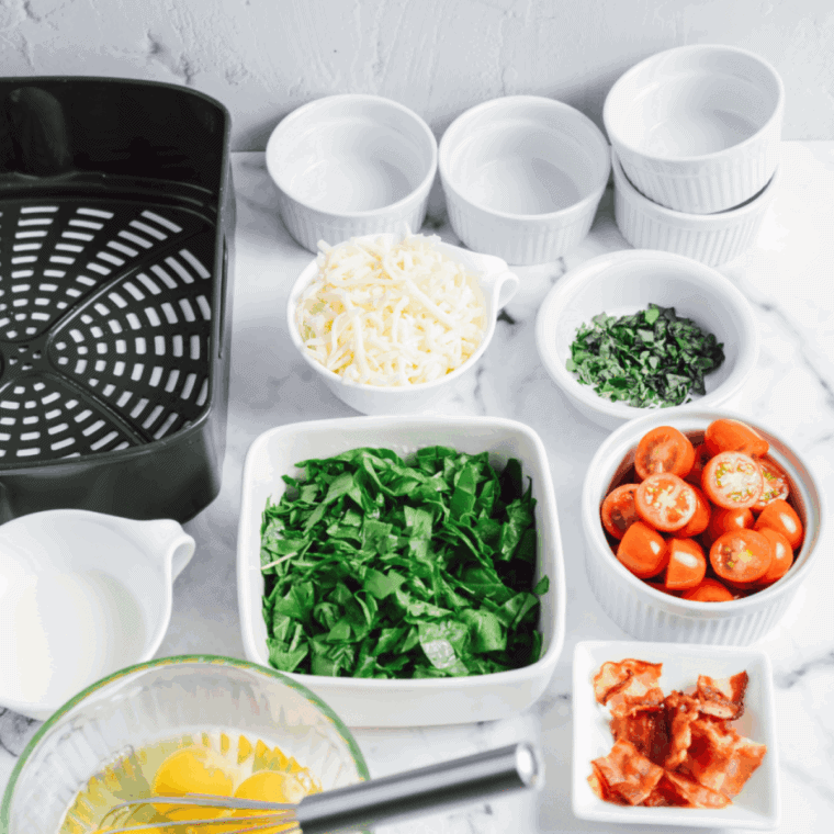 Ingredients needed for Air Fryer Egg Bites With Cottage Cheese on kitchen table.
