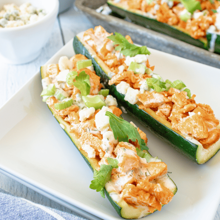 Air Fryer Buffalo Chicken Zucchini Boats - Fork To Spoon