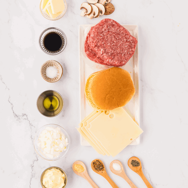 Ingredients needed for Shake Shack Burger Recipe on kitchen table.