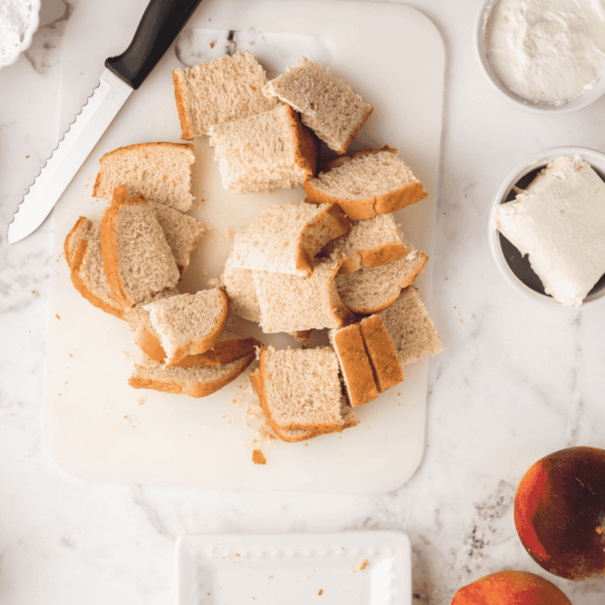 Cut bread into cubes.