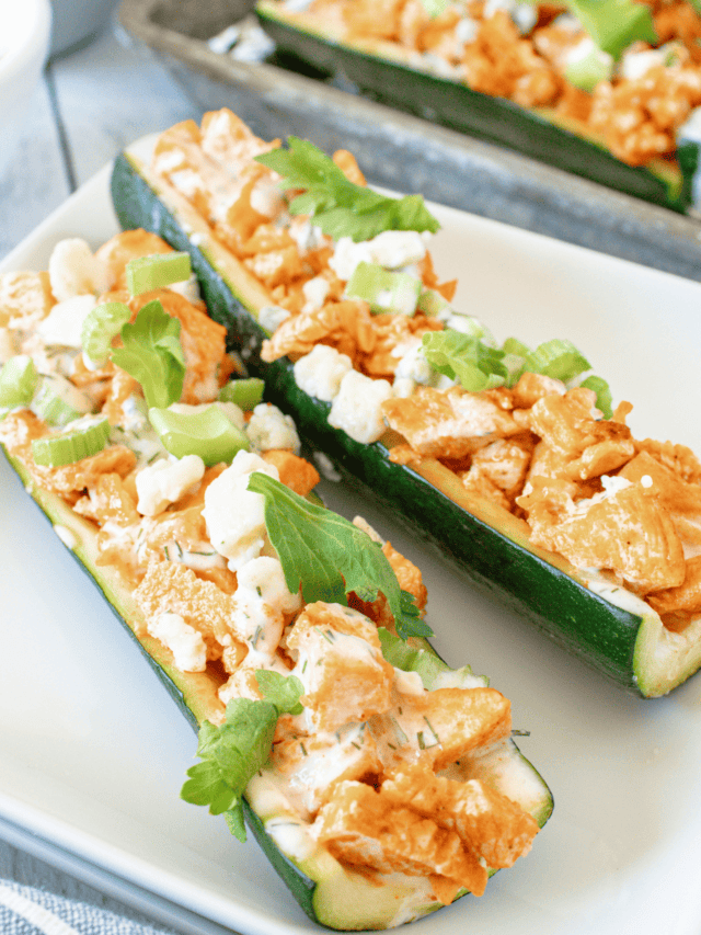 Air Fryer Buffalo Chicken Zucchini Boats