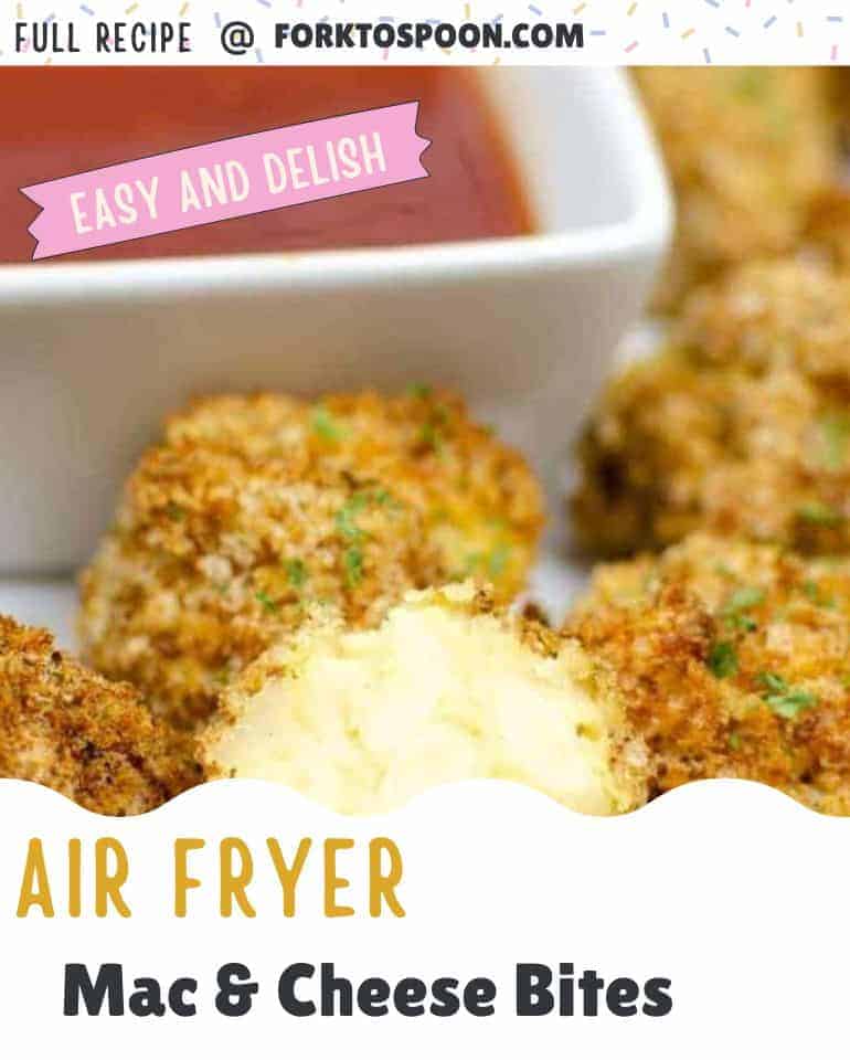 titled image (and shown): easy and delish air fryer mac & cheese bites