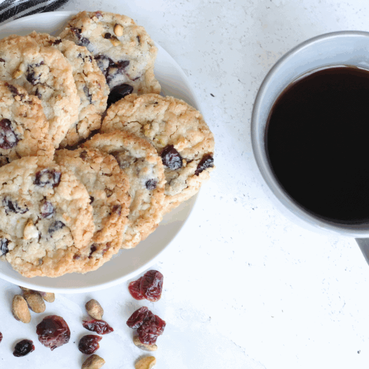 Crispy-edged shortbread cookies loaded with cranberries and pistachios from the air fryer.