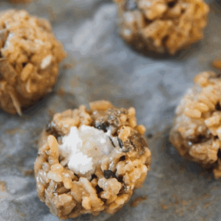 Forming the rice into balls.