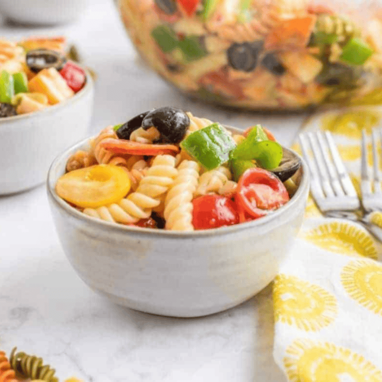 Homemade Copycat Suddenly Salad Classic served in a bowl with fresh vegetables and pasta.