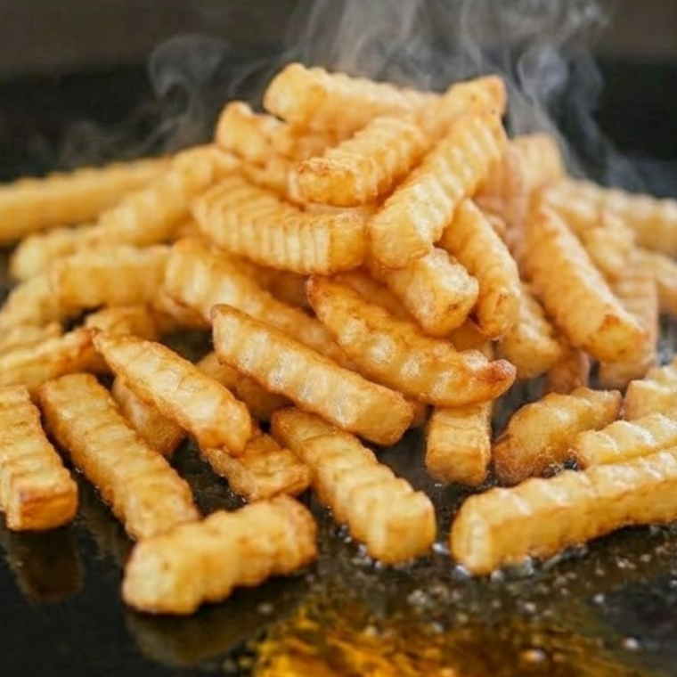 Homemade-style crispy frozen French fries cooked on a Blackstone griddle.
