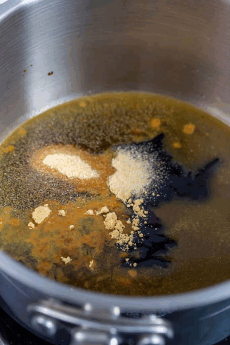 In a small saucepan add all of the ingredients for the honey sesame sauce ingredients.